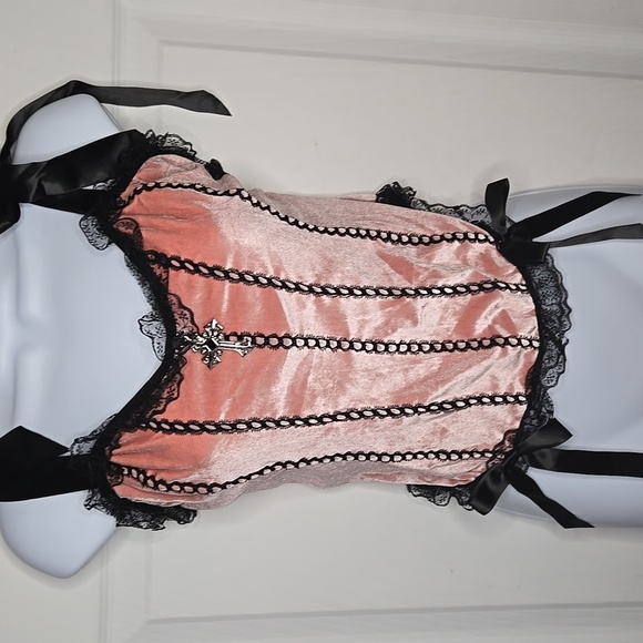Gothic Babydoll Velvet Corset Top W Cross M-XL - Picture 3 of 7